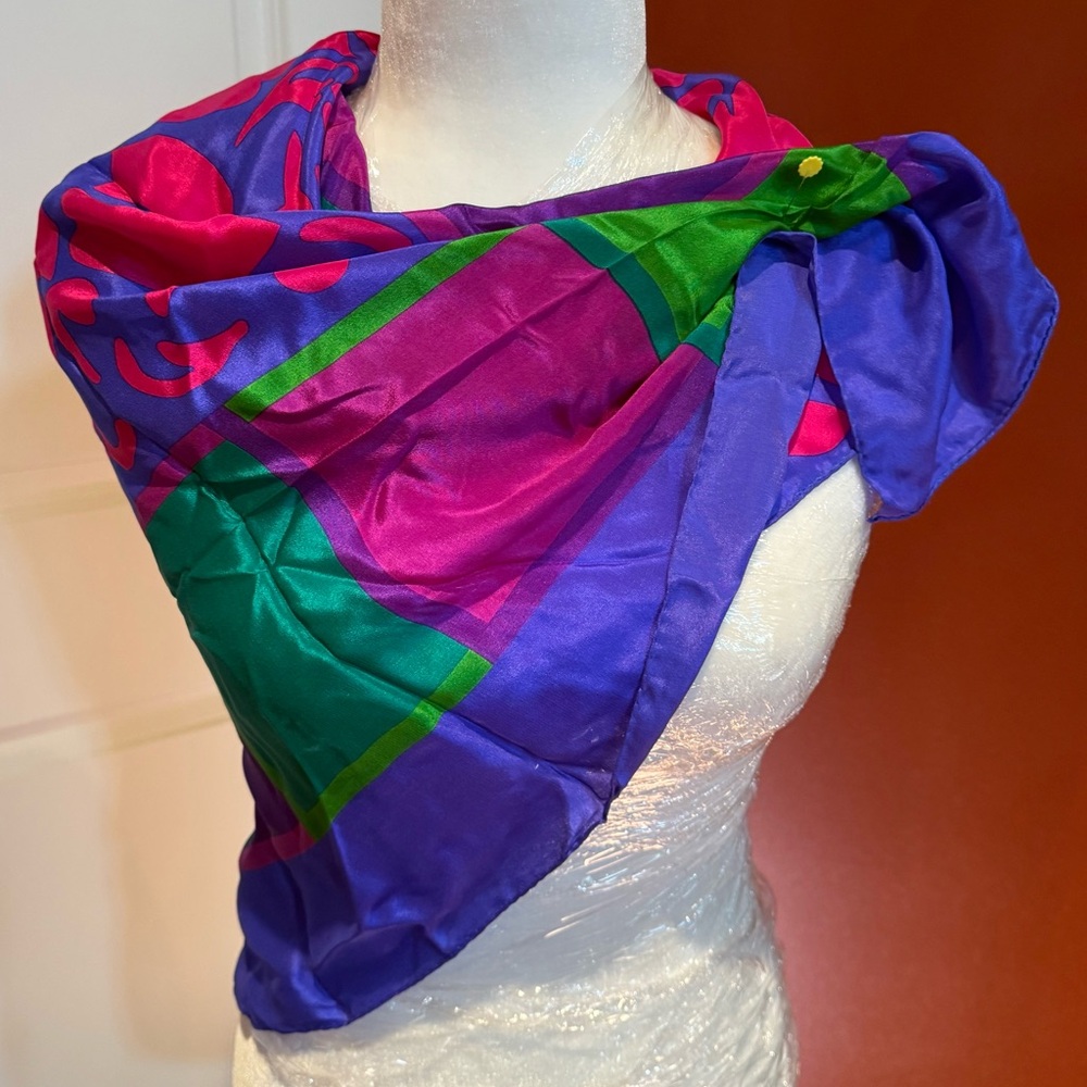 Liz Claiborne Purple and Green Silk Scarf